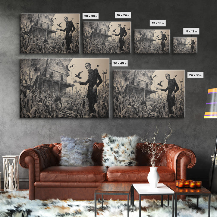 The Possessed Farmhouse, Expressionist Nightmare Art, Landscape Wall Art, Macabre Wall Art, Framed Canvas Print, Halloween Wall Art