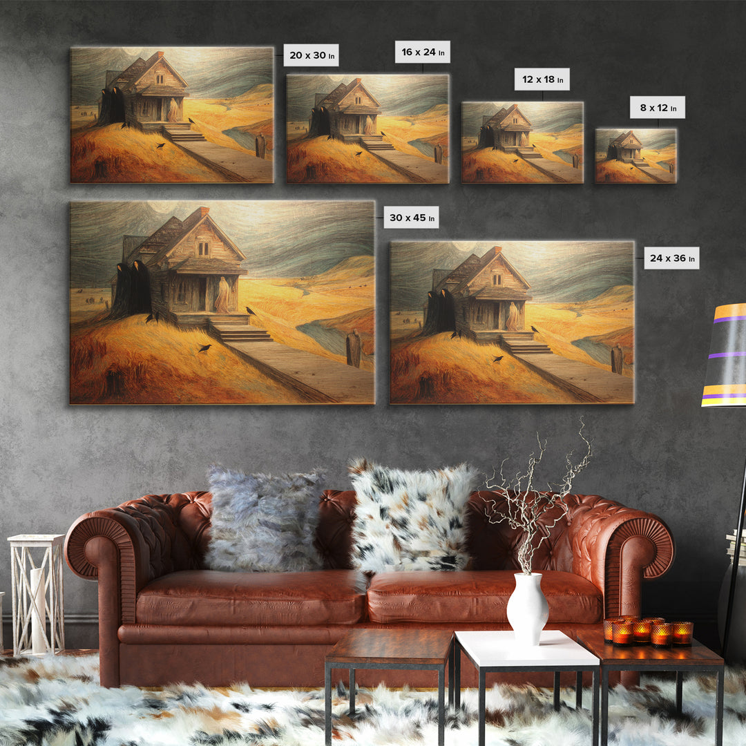 The Possessed Farmhouse, Expressionist Gothic Art, Landscape Wall Art, Dark Fantasy Wall Art, Canvas Print, Halloween Wall Art