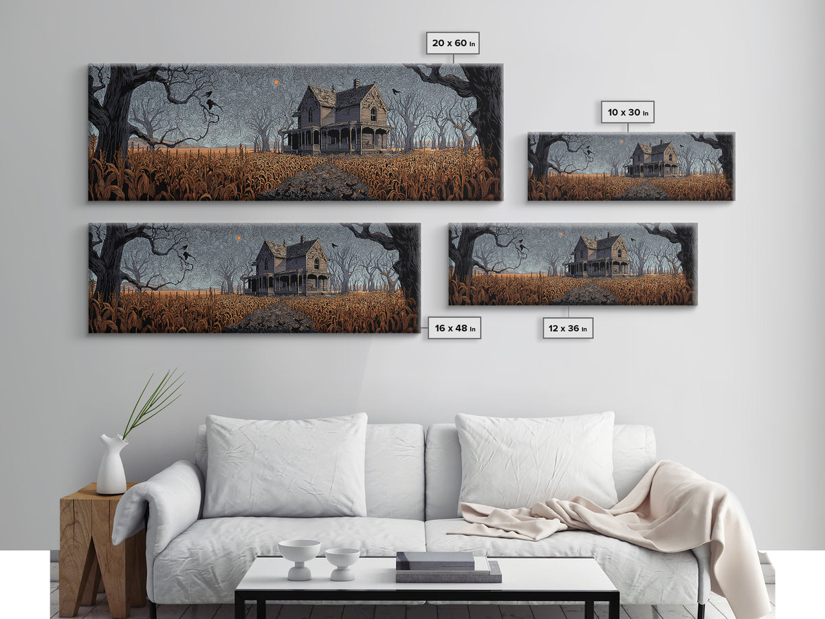 The Possessed Farmhouse, Stained Glass Gothic Art, Extra Wide Wall Art, Dark Halloween Decor, Canvas Print, Halloween Wall Art