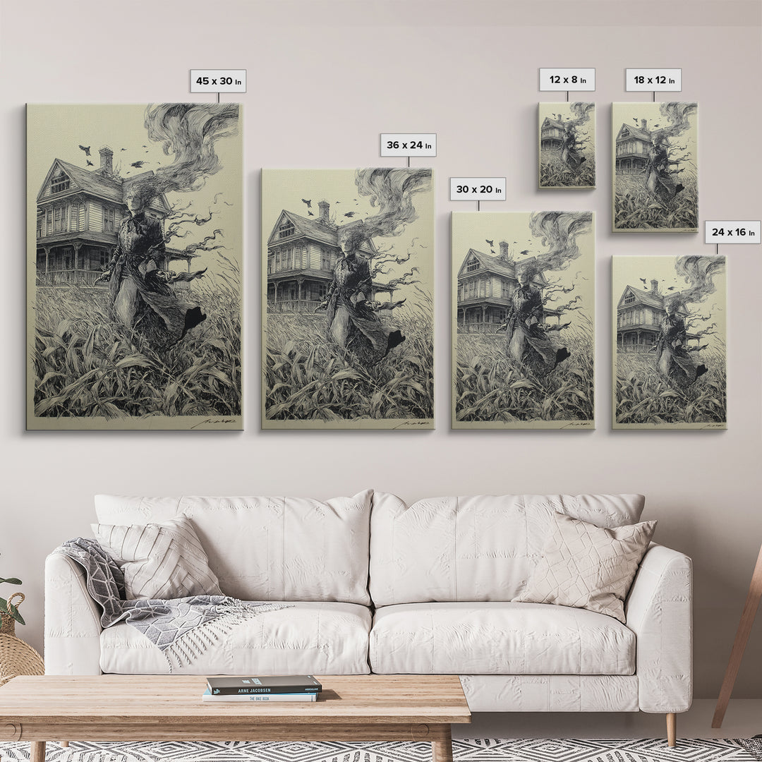 The Possessed Farmhouse, Victorian Macabre Art, Vertical Wall Art, Dark Fantasy Wall Art, Canvas Print, Halloween Wall Art