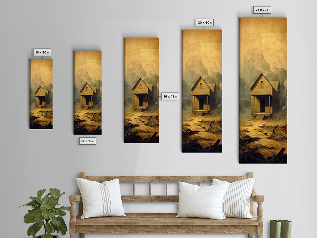 The Possessed Farmhouse, Surreal Apocalyptic Art, Tall Narrow Wall Art, Gothic Horror Wall Art, Canvas Print, Halloween Wall Art