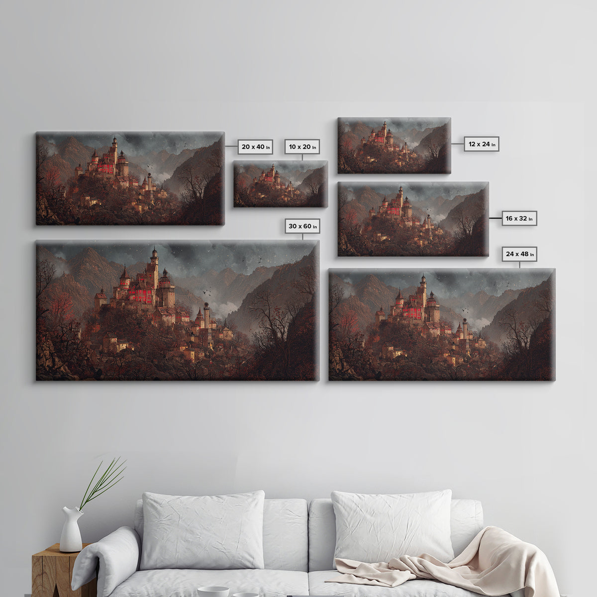 The Vampire Castle, Northern Renaissance Horror, Wide Panoramic Art, Gothic Horror Wall Art, Canvas Print, Halloween Wall Art