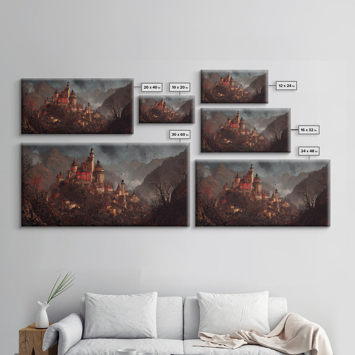 The Vampire Castle, Northern Renaissance Horror, Wide Panoramic Art, Gothic Horror Wall Art, Canvas Print, Halloween Wall Art