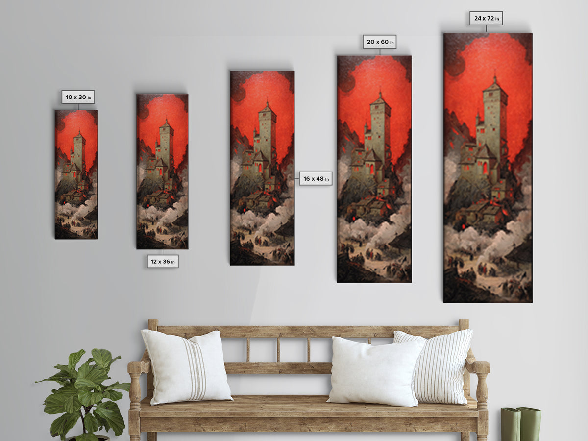 The Vampire Castle, Dark Renaissance Art, Tall Narrow Wall Art, Gothic Horror Wall Art, Framed Canvas Print, Halloween Wall Art