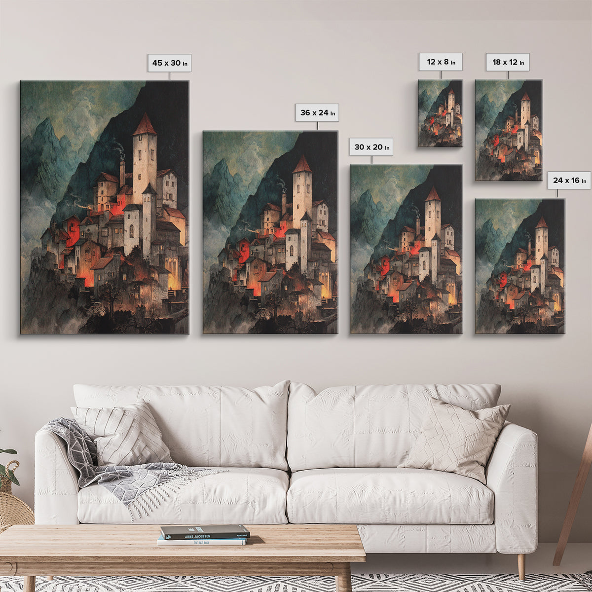 The Vampire Castle, Danse Macabre Art, Vertical Wall Art, Gothic Horror Wall Art, Framed Canvas Print, Halloween Decor