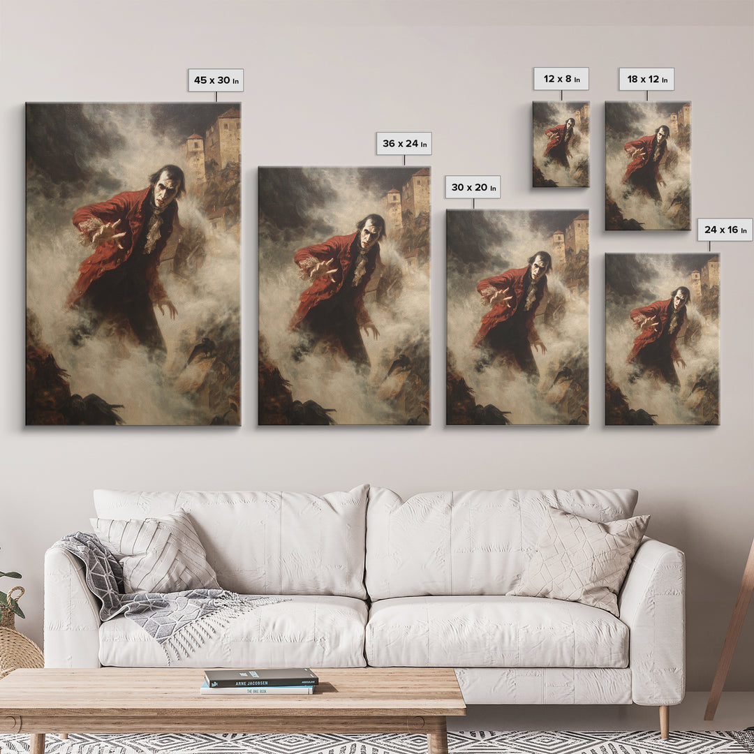 The Vampire Castle, Dark Romantic Horror Art, Vertical Wall Art, Macabre Wall Art, Canvas Print, Halloween Wall Art, Seasonal Home Decor