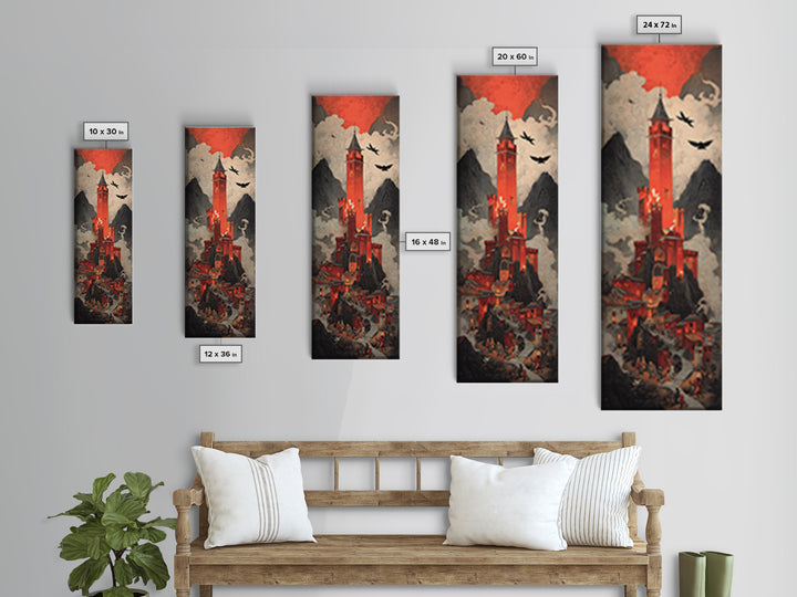 The Vampire Castle, Visionary Gothic Art, Tall Narrow Wall Art, Macabre Wall Art, Canvas Print, Halloween Wall Art