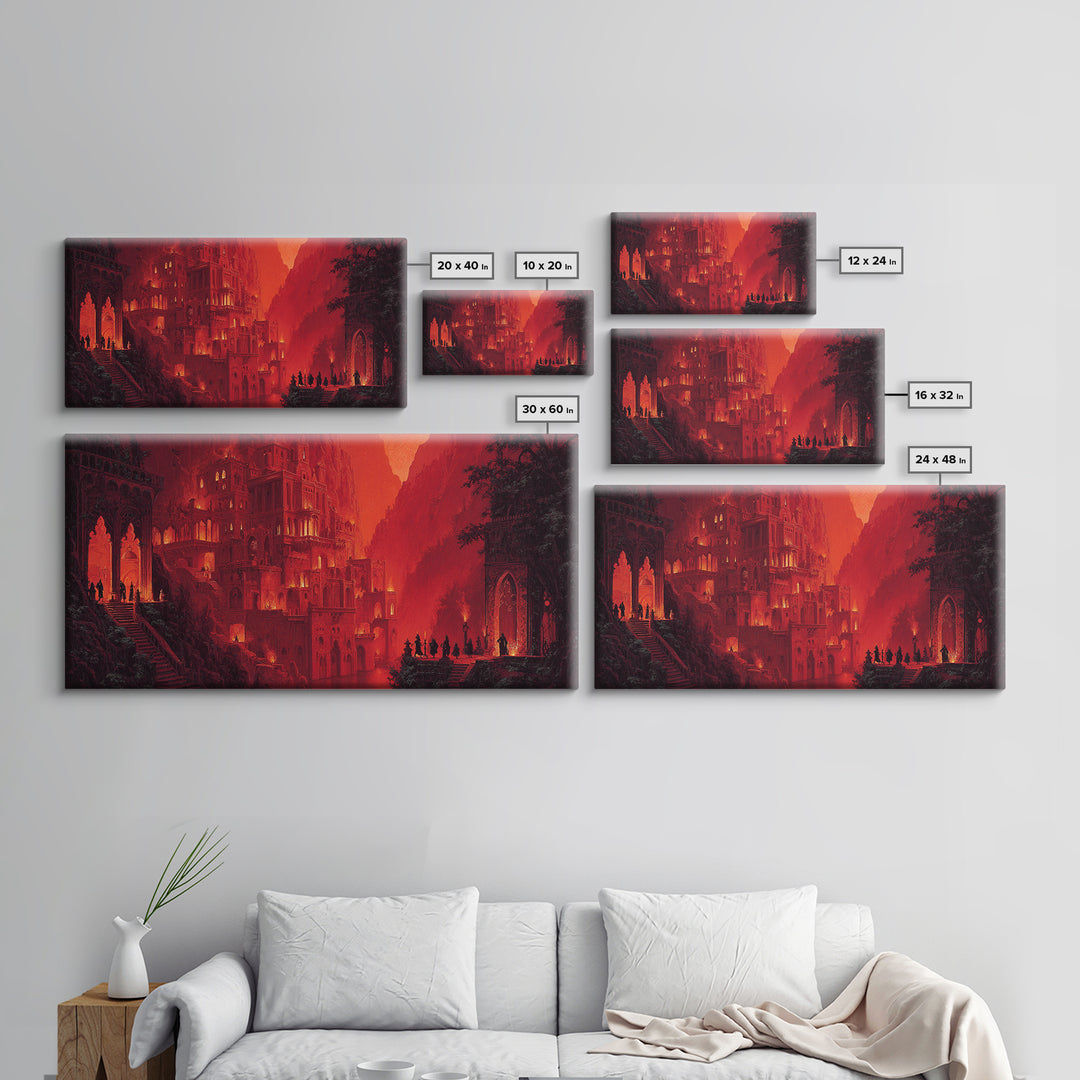 The Vampire Castle, Apocalyptic Romantic Art, Wide Panoramic Art, Dark Halloween Decor, Canvas Print, Halloween Wall Art, Horror Wall Art