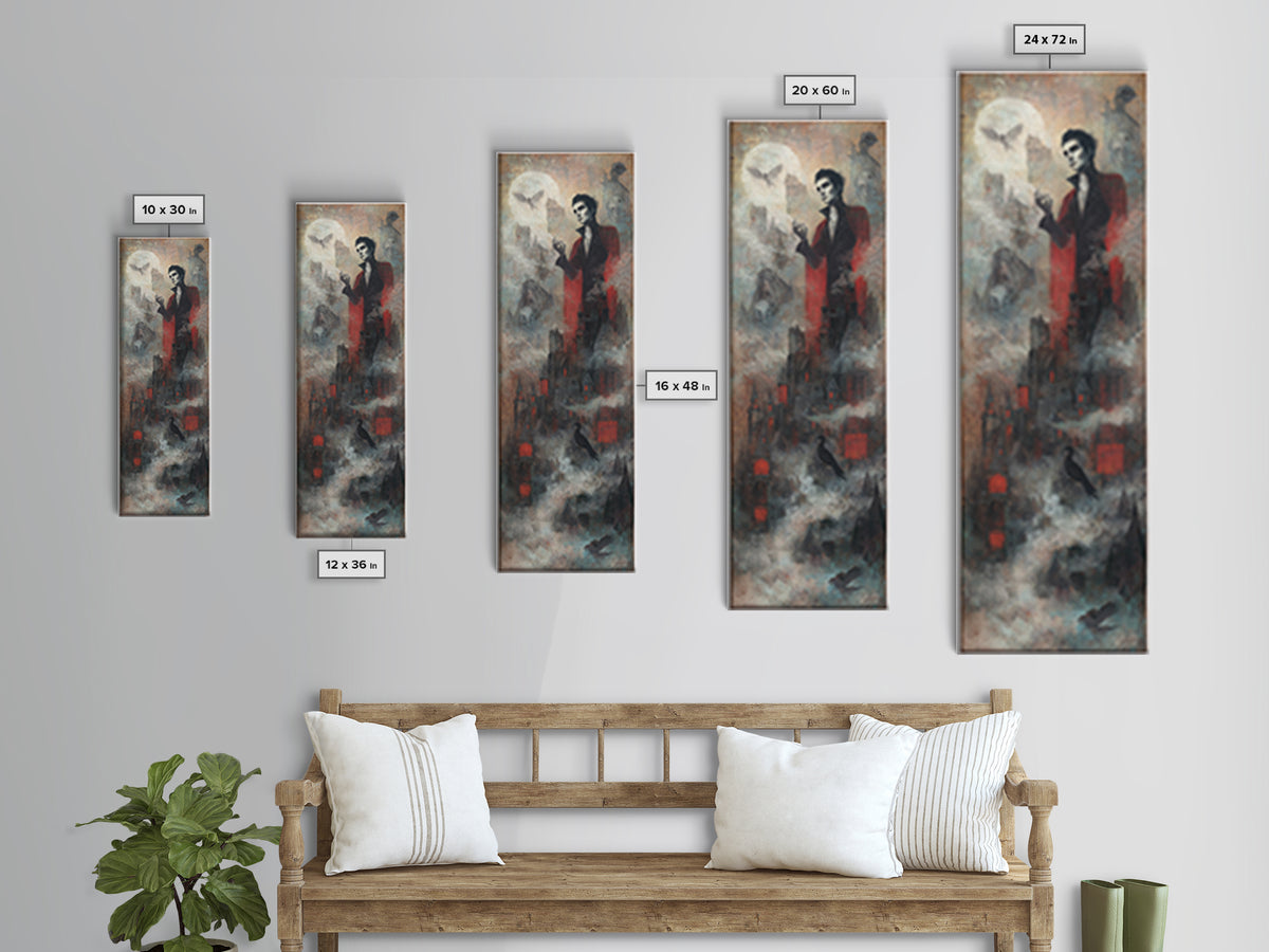 The Vampire Castle, Symbolist Dream Art, Tall Narrow Wall Art, Macabre Wall Art, Canvas Print, Halloween Wall Art, Dark Fantasy Art