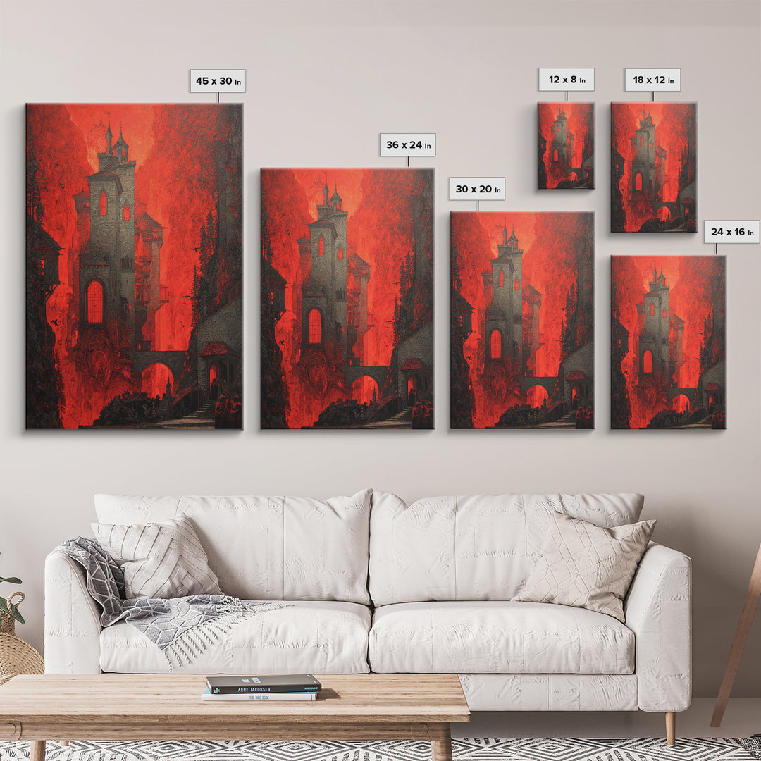 The Vampire Castle, Dark Symbolist Art, Vertical Wall Art, Dark Halloween Decor, Canvas Print, Halloween Wall Art, Horror Wall Art