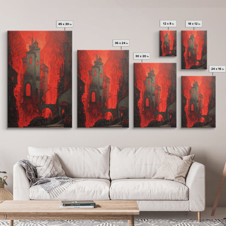 The Vampire Castle, Dark Symbolist Art, Vertical Wall Art, Dark Halloween Decor, Canvas Print, Halloween Wall Art, Horror Wall Art