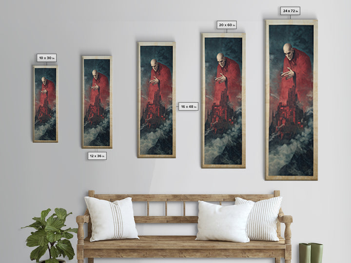 The Vampire Castle, Symbolist Etching Art, Tall Narrow Wall Art, Gothic Horror Wall Art, Framed Canvas Print, Halloween Wall Art