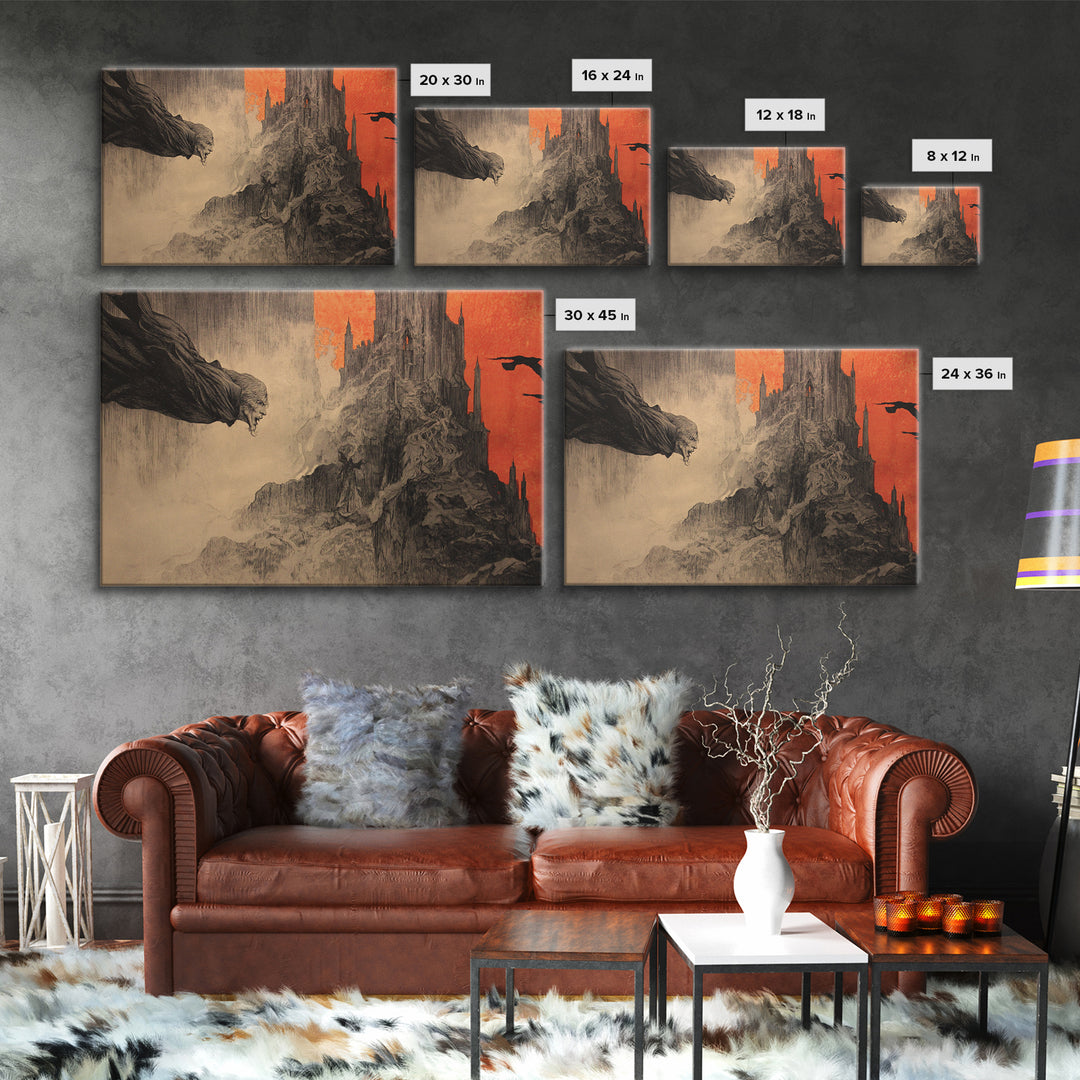 The Vampire Castle, Expressionist Nightmare Art, Landscape Wall Art, Gothic Horror Wall Art, Canvas Print, Halloween Wall Art