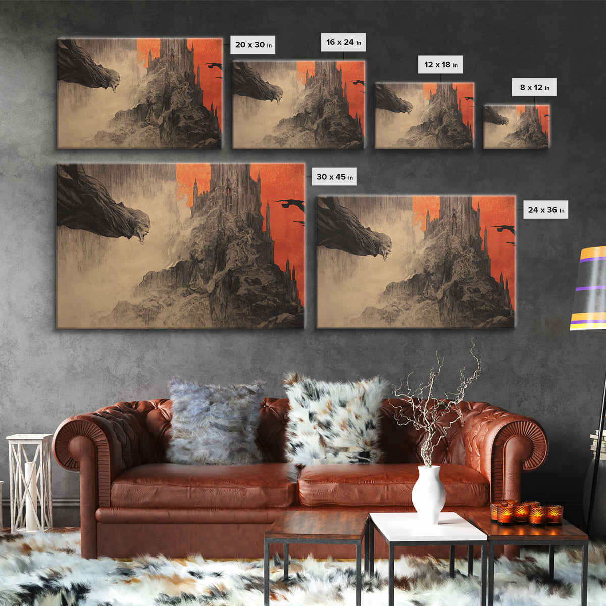 The Vampire Castle, Expressionist Nightmare Art, Landscape Wall Art, Gothic Horror Wall Art, Canvas Print, Halloween Wall Art