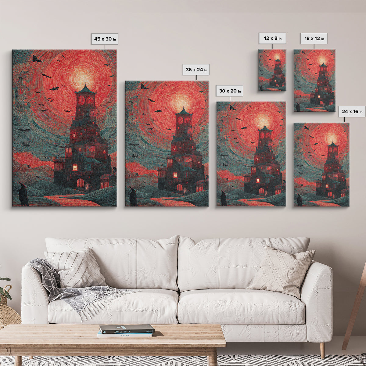 The Vampire Castle, Expressionist Gothic Art, Vertical Wall Art, Dark Halloween Decor, Canvas Print, Halloween Wall Art