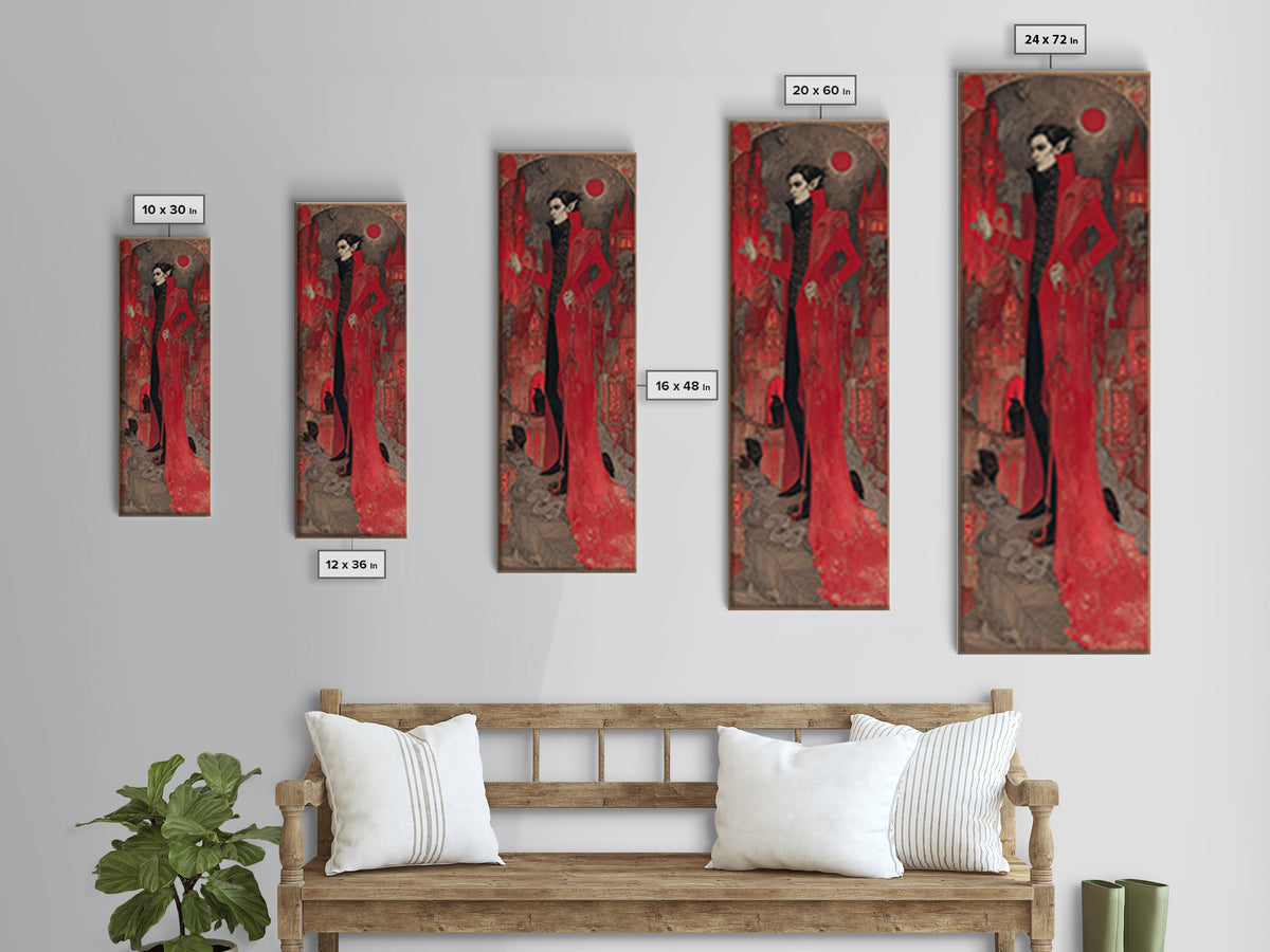 The Vampire Castle, Stained Glass Gothic Art, Tall Narrow Wall Art, Dark Halloween Decor, Canvas Print, Halloween Wall Art