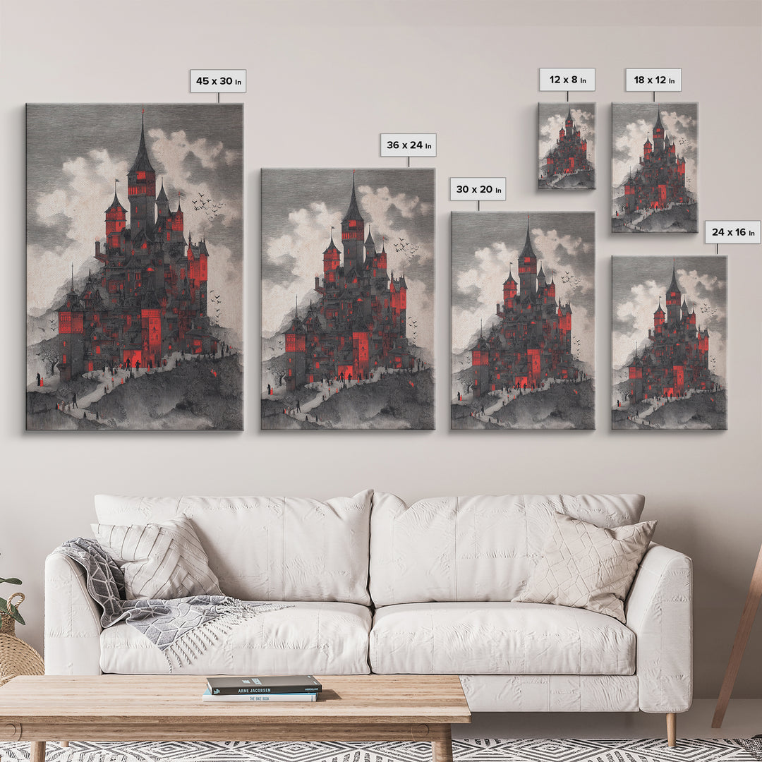 The Vampire Castle, Victorian Macabre Art, Vertical Wall Art, Gothic Horror Wall Art, Framed Canvas Print, Halloween Wall Art