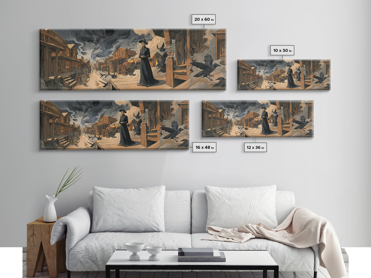The Ghost Town Main Street, Dark Renaissance Art, Extra Wide Wall Art, Dark Fantasy Wall Art, Framed Canvas Print
