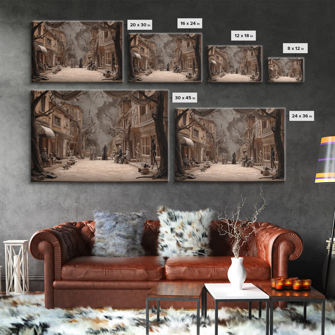 The Ghost Town Main Street, Danse Macabre Art, Landscape Wall Art, Macabre Wall Art, Canvas Print, Halloween Wall Art