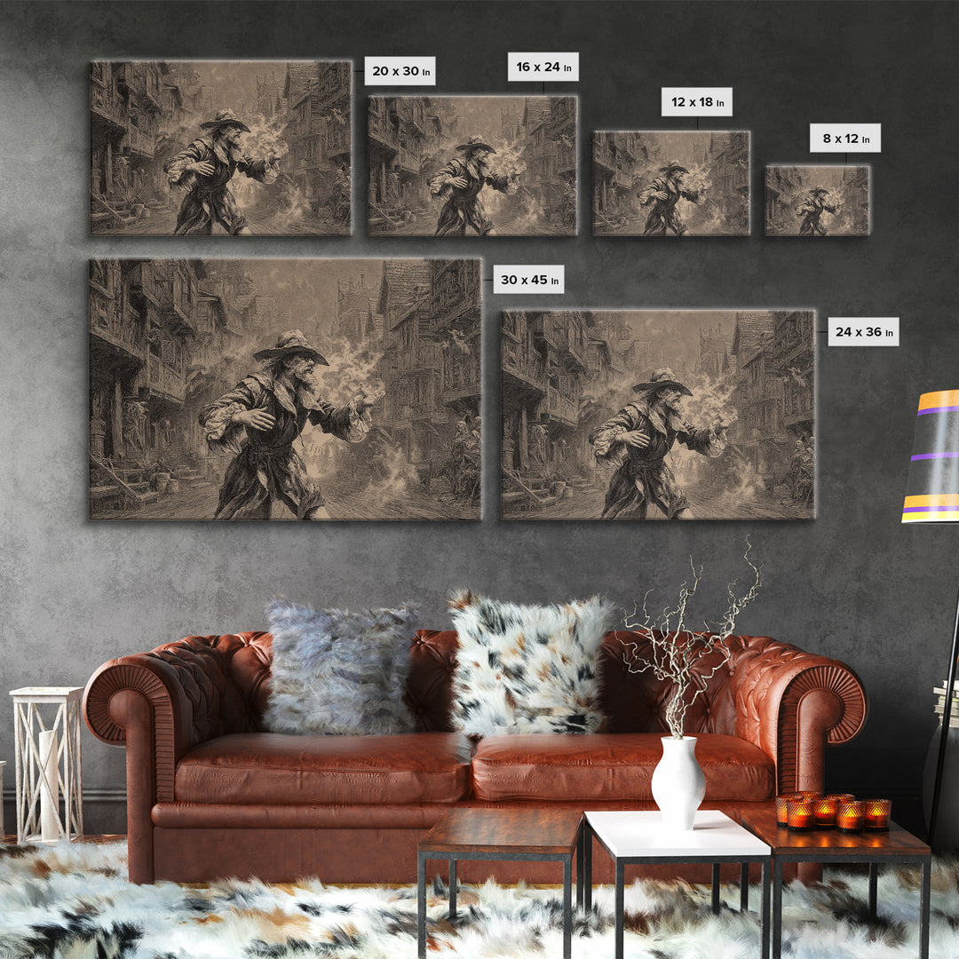 The Ghost Town Main Street, Baroque Witchcraft Art, Landscape Wall Art, Dark Halloween Decor, Canvas Print, Halloween Wall Art