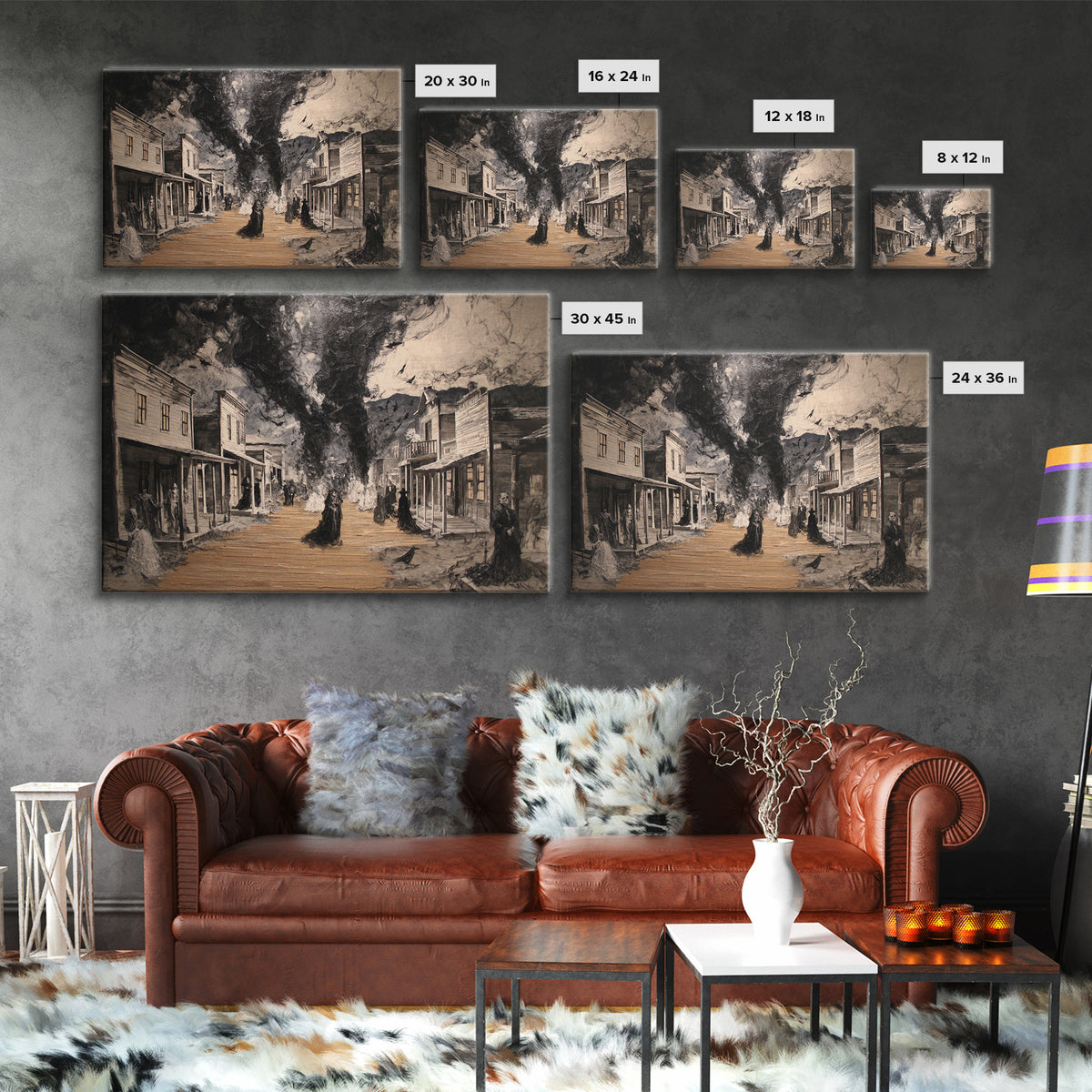 The Ghost Town Main Street, Dark Romantic Horror Art, Landscape Wall Art, Dark Fantasy Wall Art, Canvas Print, Halloween Wall Art