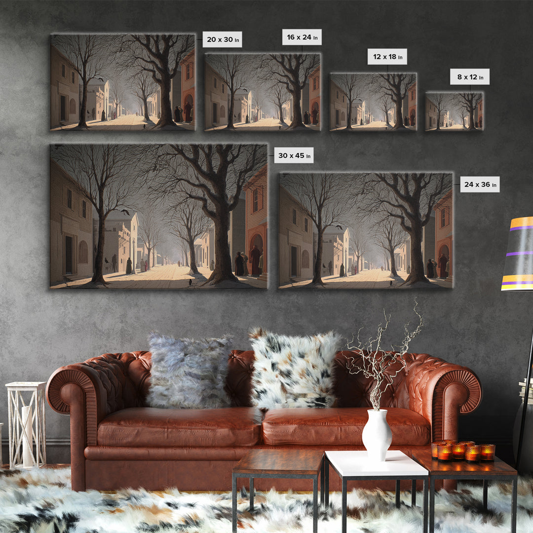 The Ghost Town Main Street, Romantic Gothic Landscape, Landscape Wall Art, Dark Halloween Decor, Canvas Print, Halloween Wall Art