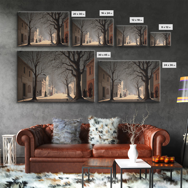 The Ghost Town Main Street, Romantic Gothic Landscape, Landscape Wall Art, Dark Halloween Decor, Canvas Print, Halloween Wall Art