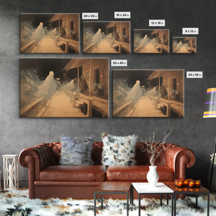 The Ghost Town Main Street, Symbolist Dream Art, Landscape Wall Art, Macabre Wall Art, Framed Canvas Print, Halloween Wall Art