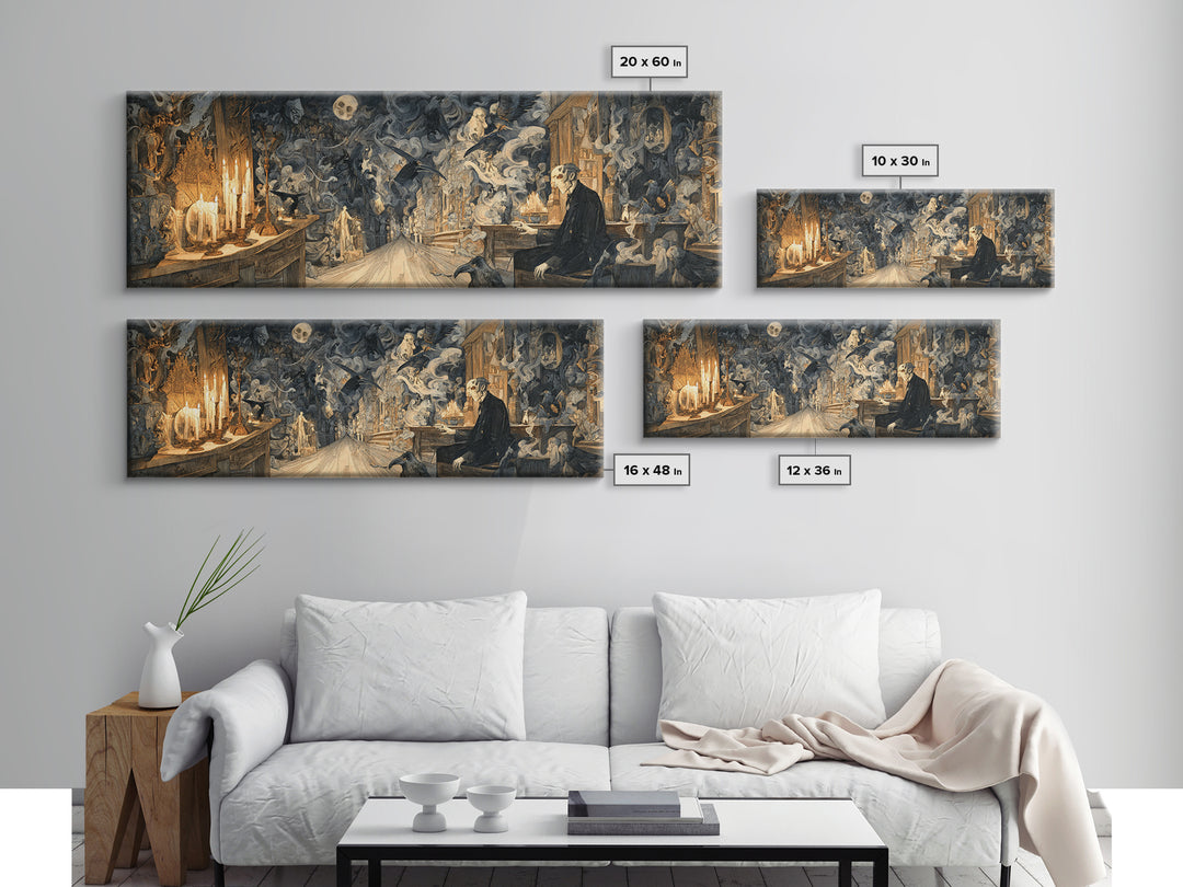 The Ghost Town Main Street, Ornate Symbolist Art, Extra Wide Wall Art, Gothic Horror Wall Art, Canvas Print, Halloween Wall Art