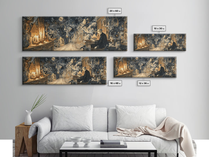 The Ghost Town Main Street, Ornate Symbolist Art, Extra Wide Wall Art, Gothic Horror Wall Art, Canvas Print, Halloween Wall Art