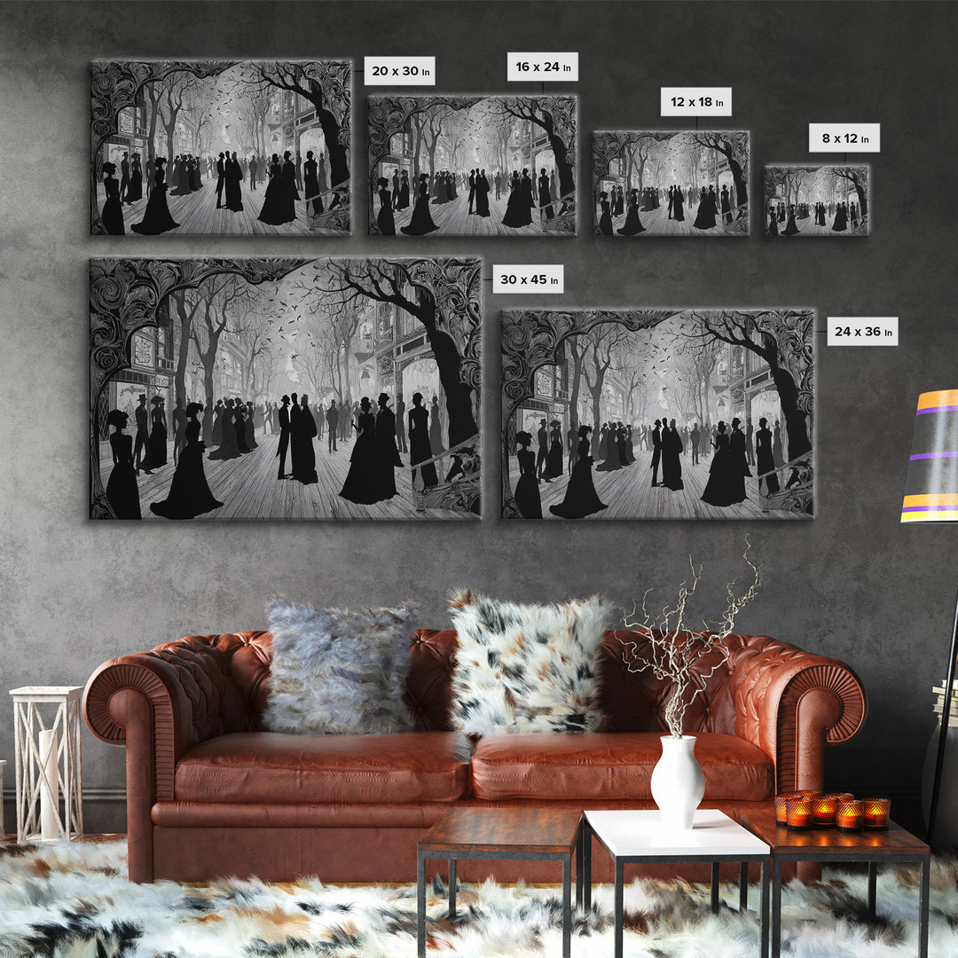 The Ghost Town Main Street, Decadent Line Art, Landscape Wall Art, Dark Fantasy Wall Art, Canvas Print, Halloween Wall Art