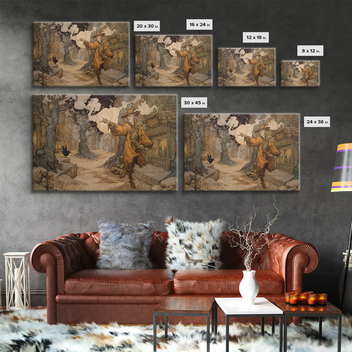 The Ghost Town Main Street, Gothic Storybook Art, Landscape Wall Art, Dark Fantasy Wall Art, Framed Canvas Print, Halloween Wall Art