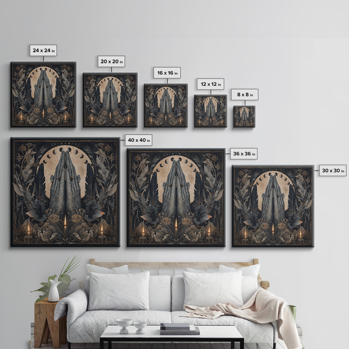 Occult Celestial Hands Canvas Print, Dark Art, Painting, Living Room Decor, Fine Art, Nocturne, Gothic Wall Art, Moody Wall Art, DAR-1x1-20