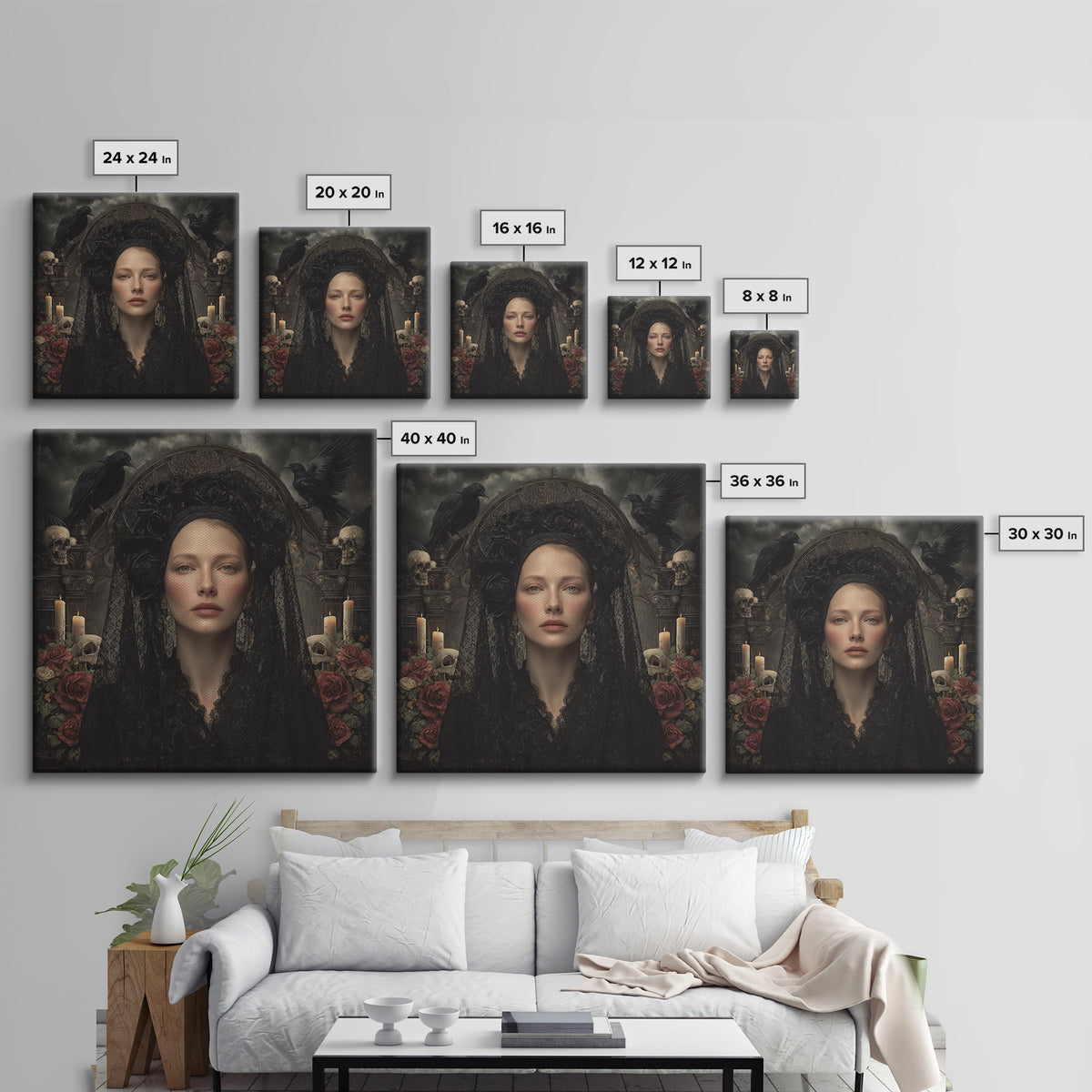 Gothic Woman Portrait Framed Canvas Print, Dark Art, Art Print, Living Room Decor, Fine Art, Nocturne, Halloween Art, DAR-1x1-28
