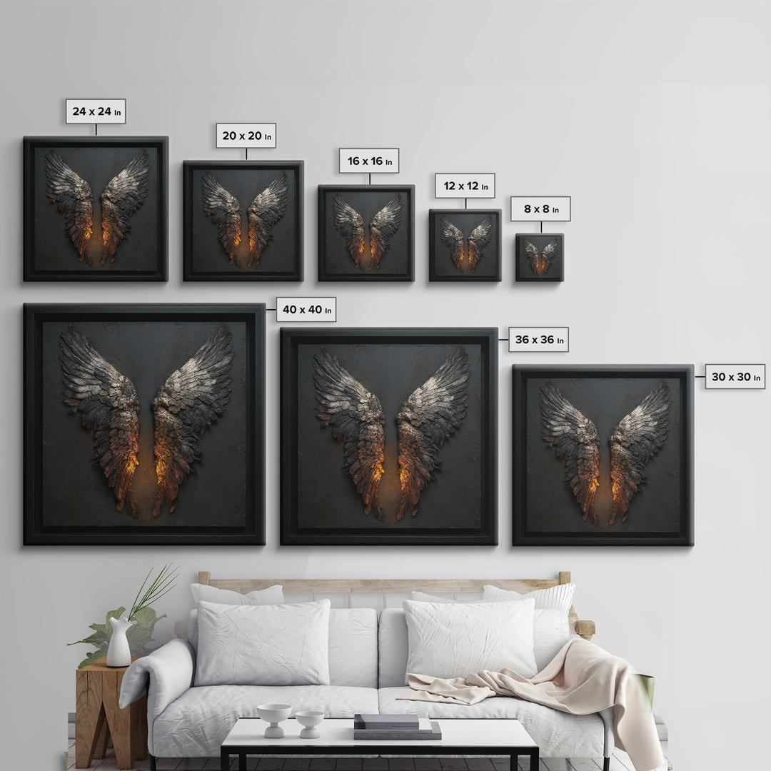 Dark Angel Wings Canvas Print, Dark Art, Moody Wall Art, Living Room Decor, Fine Art, Nocturne, Gallery Decor, Neutral Decor, DAR-1x1-31