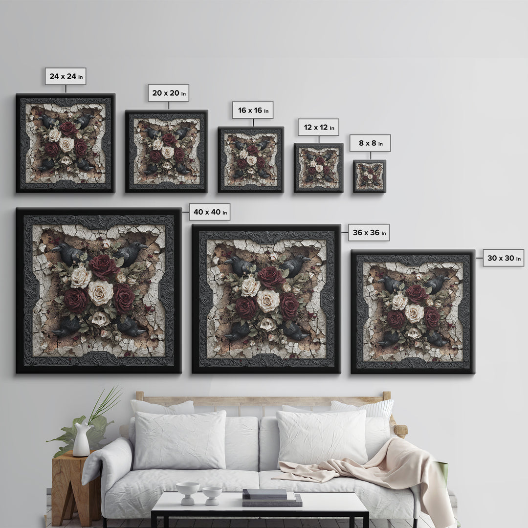 Black Roses Blooming from Cracked Stone Canvas Print, Dark Art, Fantasy Art, Living Room Decor, Fine Art, Nocturne, DAR-1x1-50