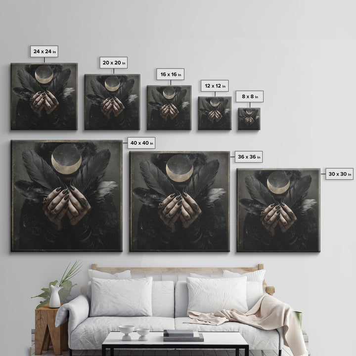Occult Celestial Hands Framed Canvas Print, Dark Art, Horror Decor, Living Room Decor, Fine Art, Nocturne, Statement Artwork, DAR-1x1-68