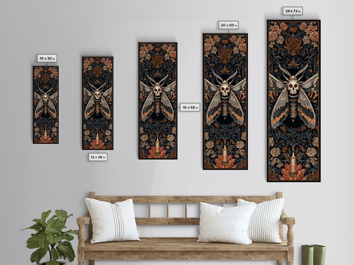 Moth with Skull Pattern on Black Ground Canvas Print, Dark Art, Printable Art, Living Room Decor, Oil Painting, Nocturne, DAR-1x3-27