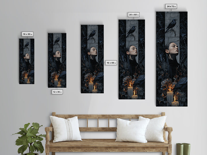 Silent Graveyard with Blue Moon Haze Framed Canvas Print, Dark Art, Horror Wall Art, Living Room Decor, Oil Painting, Nocturne, DAR-1x3-30