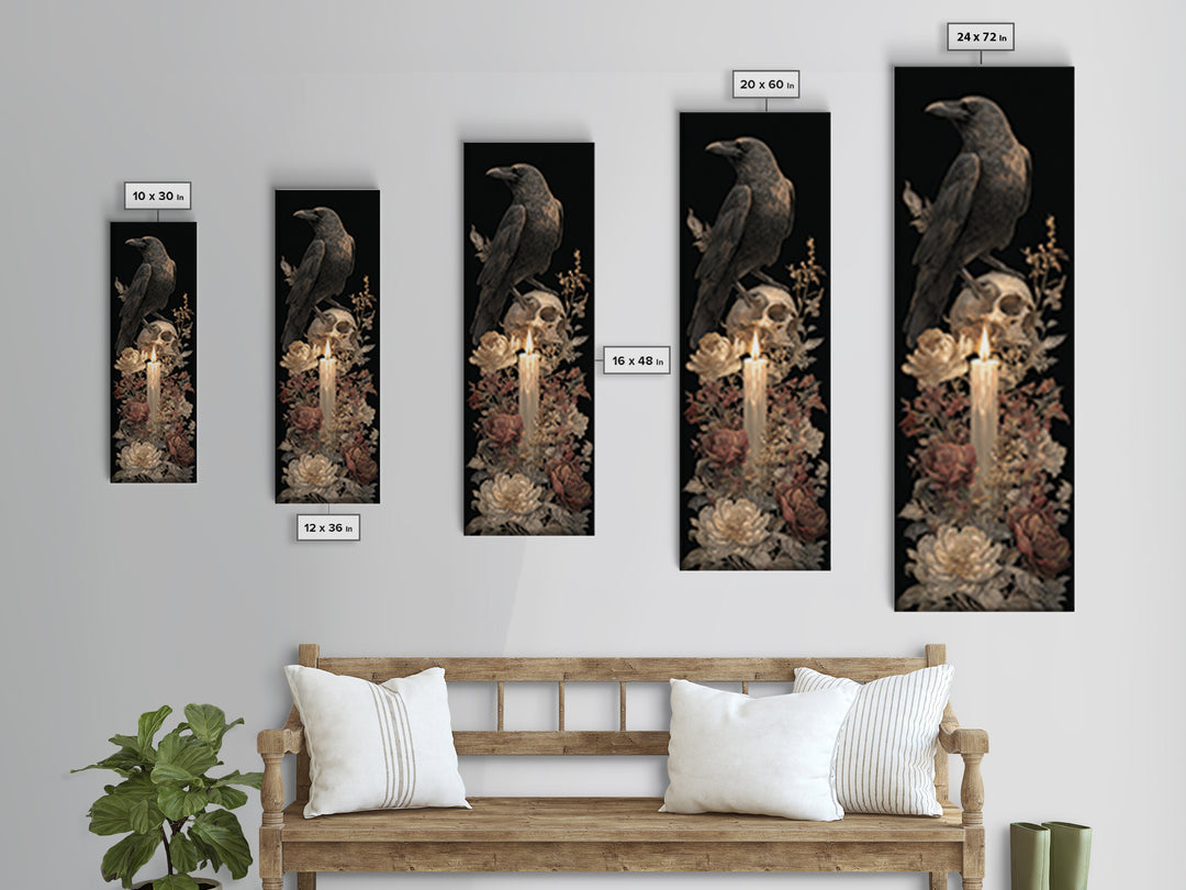 Raven Perched on a Skull Canvas Print, Dark Art, Minimalist Decor, Living Room Decor, Fine Art, Nocturne, Oil Painting, DAR-1x3-37