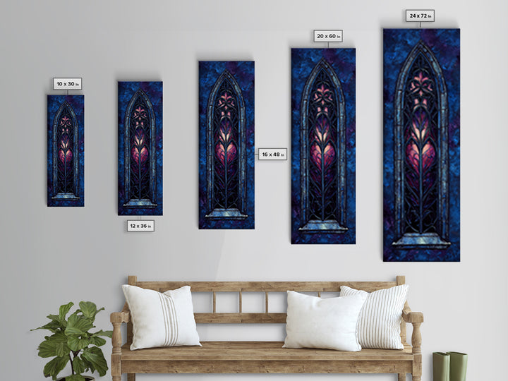 Gothic Cathedral Window Framed Canvas Print, Dark Art, Minimalist Decor, Living Room Decor, Fine Art, Nocturne, Oil Painting, DAR-1x3-4