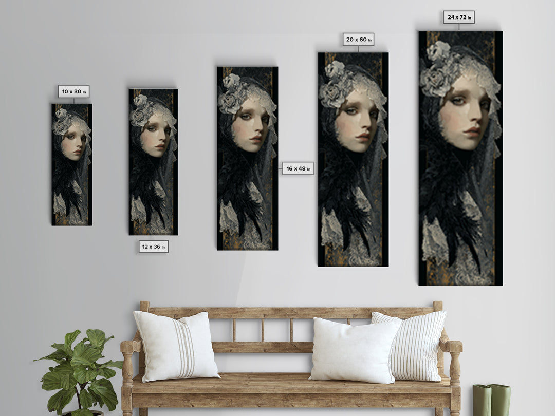 Gothic Woman Portrait Canvas Print, Dark Art, Original Art, Living Room Decor, Fine Art, Nocturne, Halloween Decoration, DAR-1x3-40