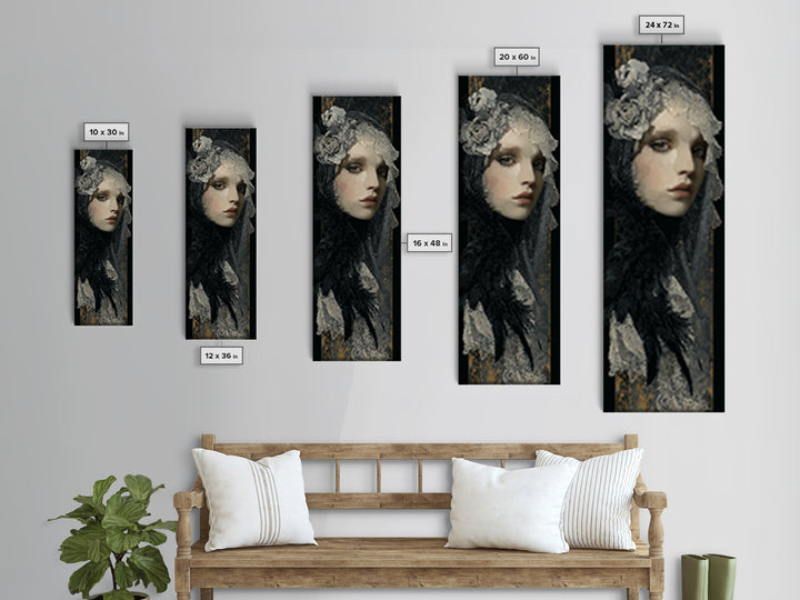 Gothic Woman Portrait Canvas Print, Dark Art, Original Art, Living Room Decor, Fine Art, Nocturne, Halloween Decoration, DAR-1x3-40