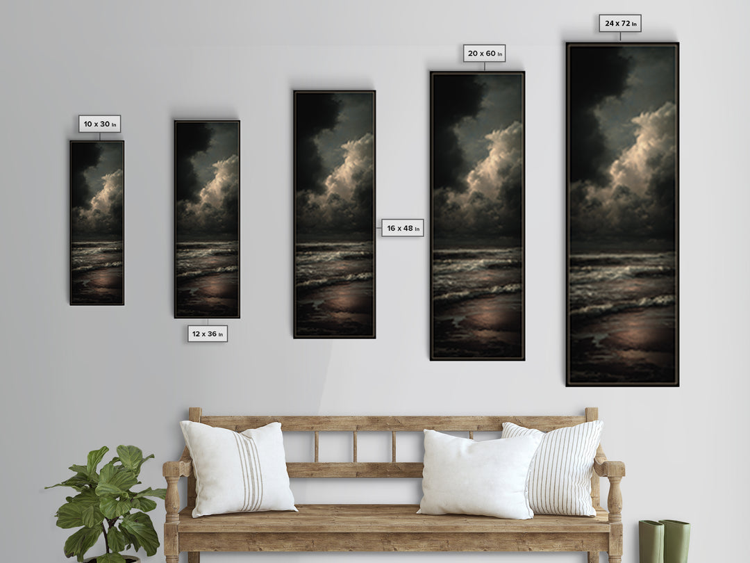 Stormy Sea under a Nearly Black Sky Canvas Print, Dark Art, Painting, Living Room Decor, Fine Art, Nocturne, Gothic Wall Art, DAR-1x3-65