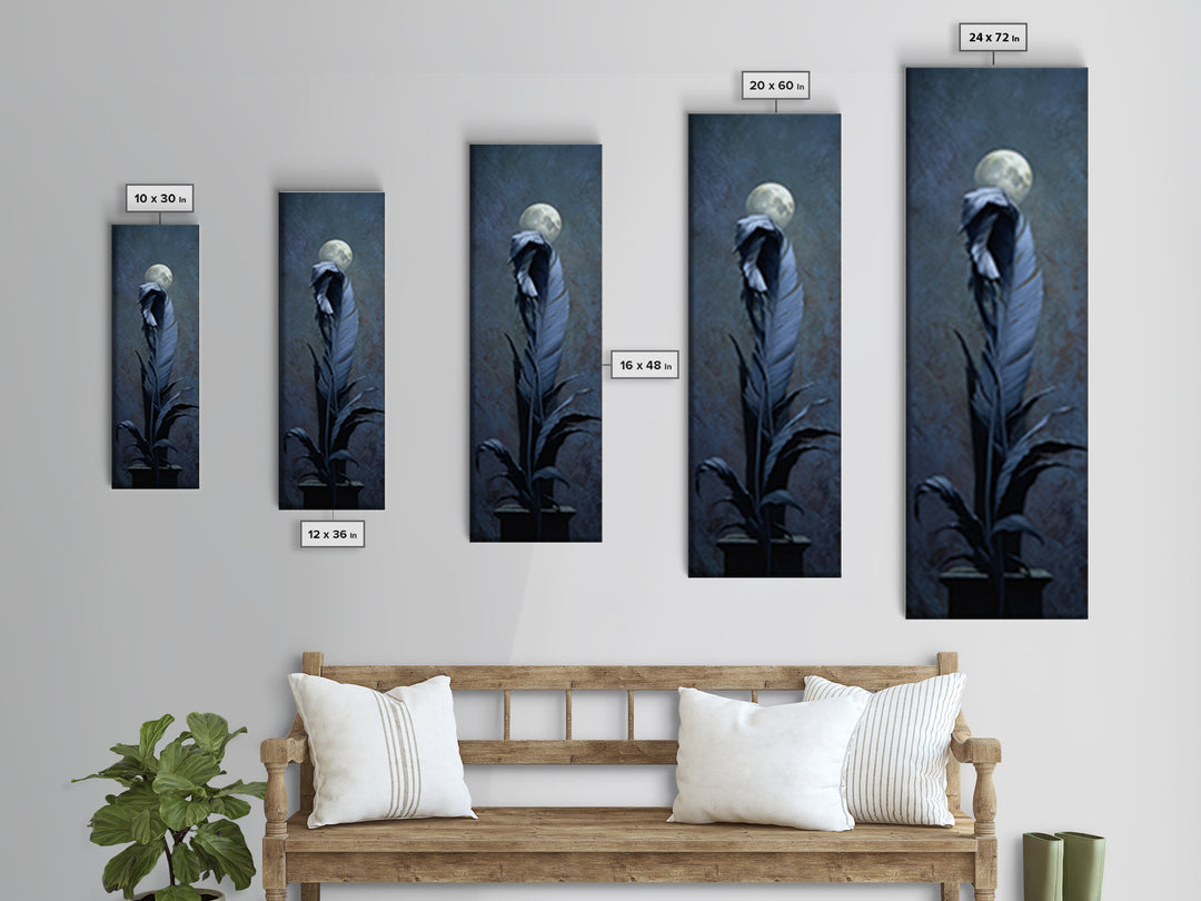 Silent Graveyard with Blue Moon Haze Canvas Print, Dark Art, Statement Artwork, Living Room Decor, Fine Art, Nocturne, DAR-1x3-78