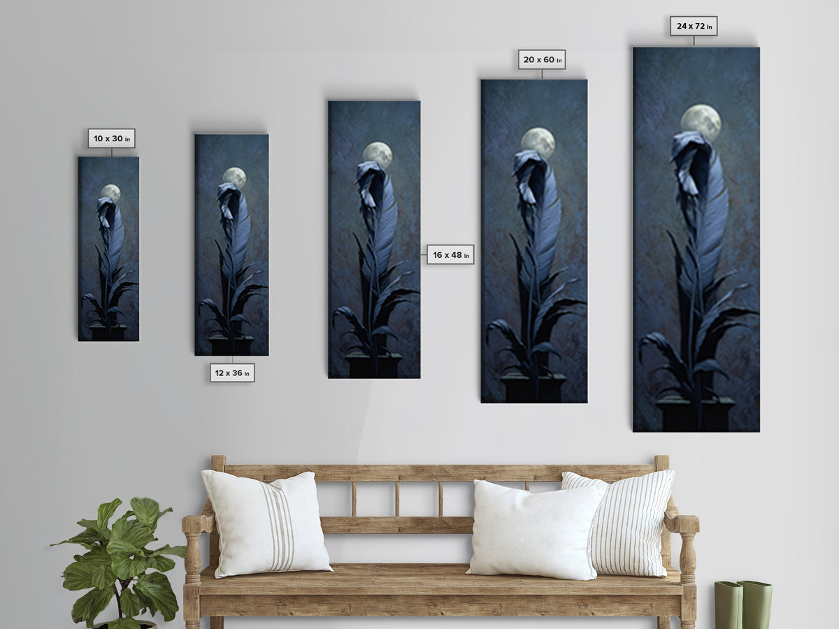 Silent Graveyard with Blue Moon Haze Canvas Print, Dark Art, Statement Artwork, Living Room Decor, Fine Art, Nocturne, DAR-1x3-78