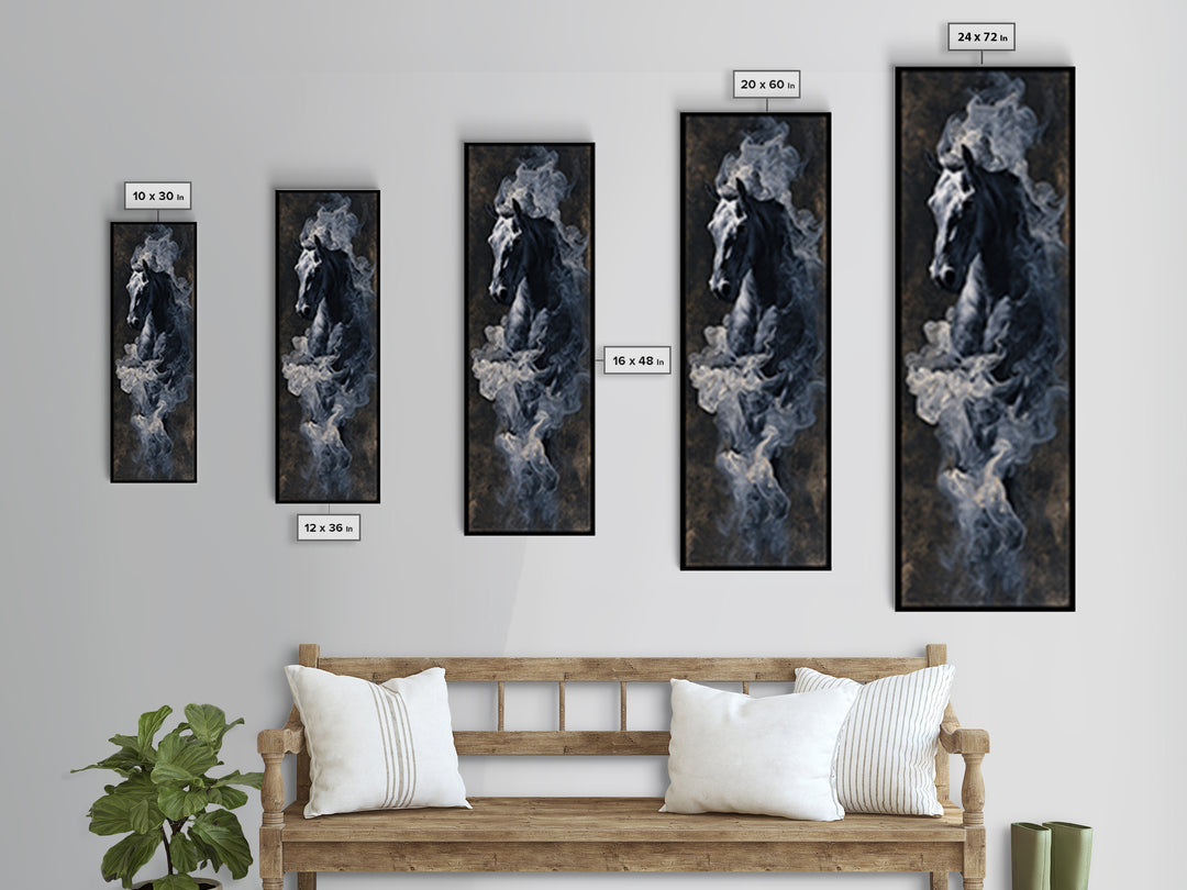 Black Horse Emerging from Smoke Framed Canvas Print, Dark Art, Weird Art, Living Room Decor, Fine Art, Nocturne, DAR-1x3-79