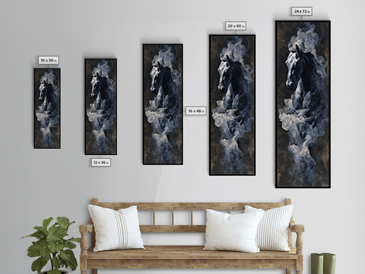 Black Horse Emerging from Smoke Framed Canvas Print, Dark Art, Weird Art, Living Room Decor, Fine Art, Nocturne, DAR-1x3-79
