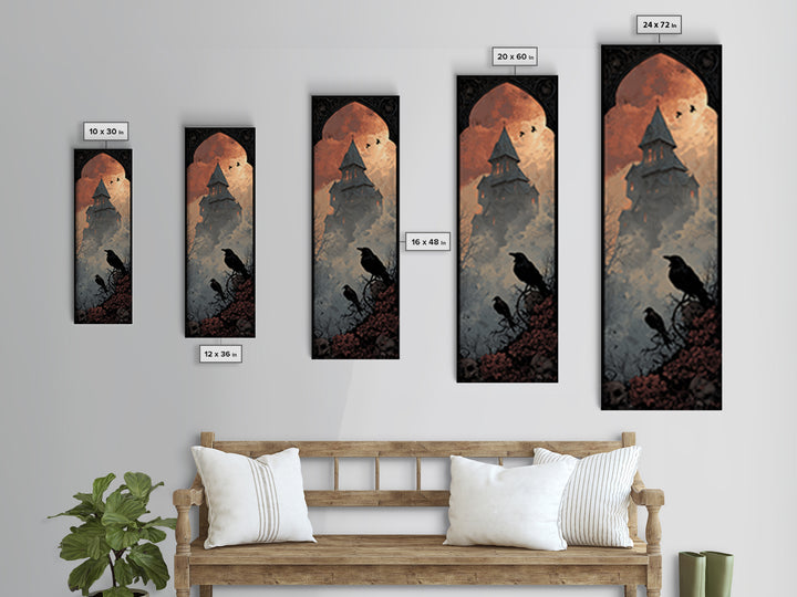 Haunted Mansion Silhouette on Distant Hill Canvas Print, Dark Art, Wall Art, Living Room Decor, Oil Painting, Nocturne, DAR-1x3-90