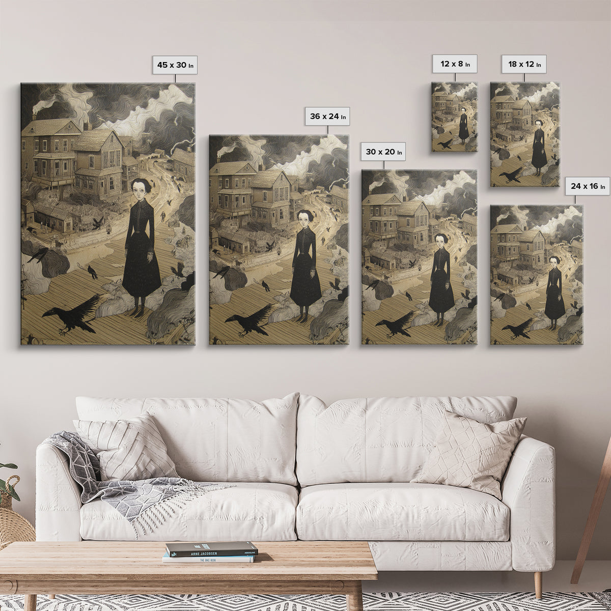 The Ghost Town Main Street, Victorian Macabre Art, Vertical Wall Art, Dark Halloween Decor, Canvas Print, Halloween Wall Art